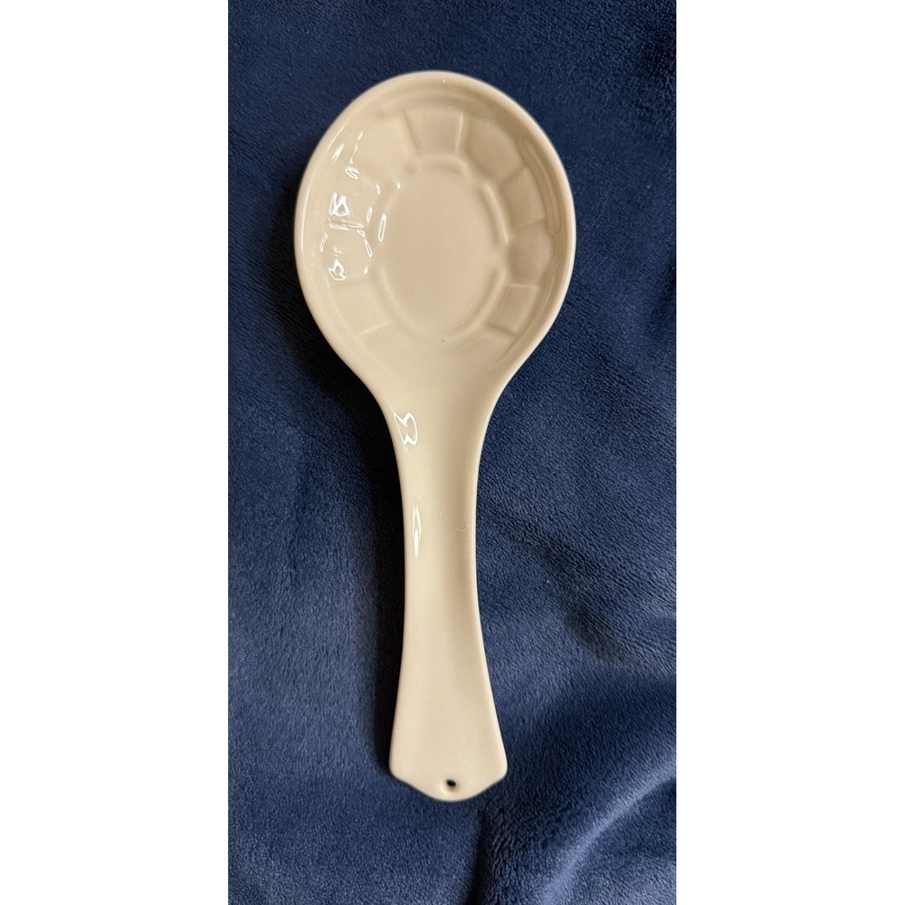 Longaberger Pottery  "Woven Traditions" Ivory 9 1/8" Spoon Rest, Made in Ohio